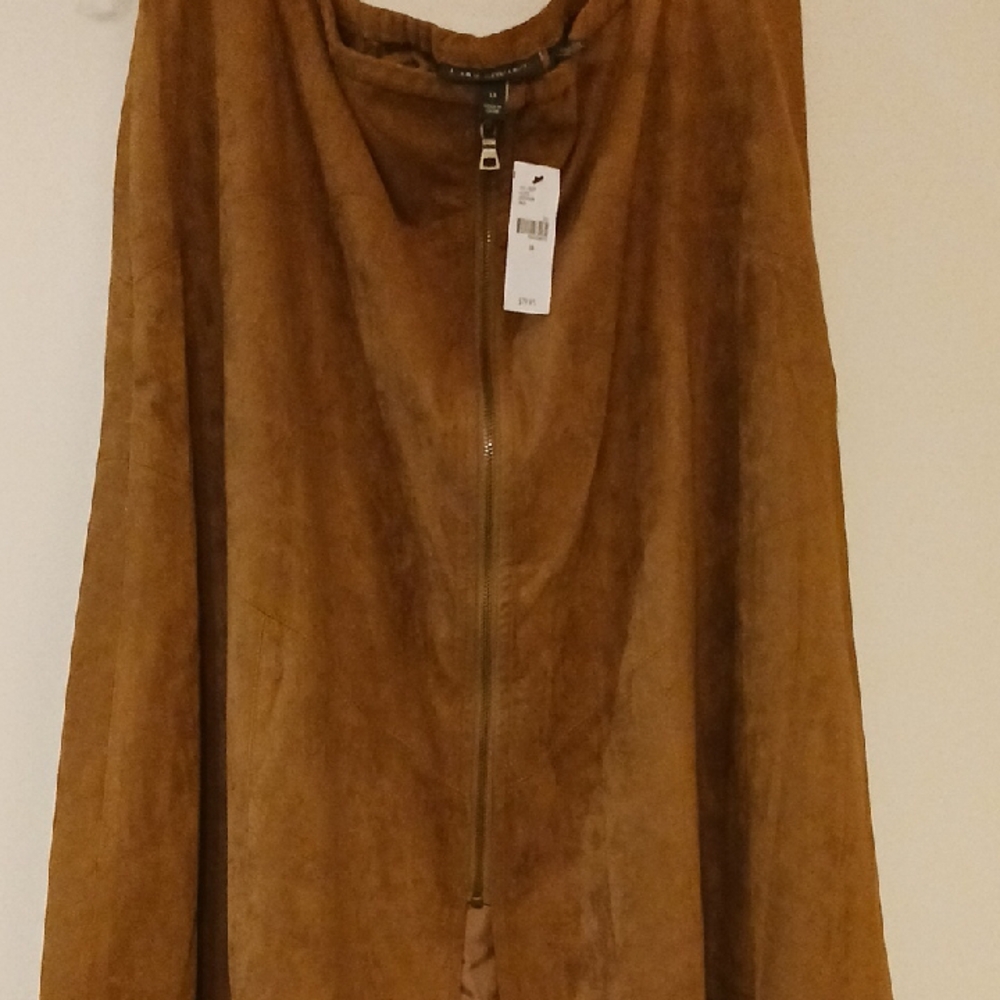 Lane Bryant's Women's Faux Suede Zip-Front Skirt in Cognac